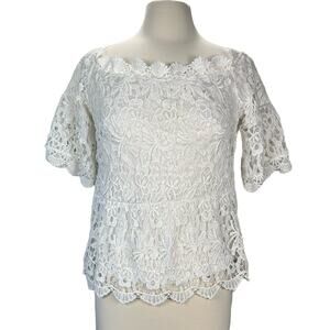 A'GACI | Short Sleeve Off the Shoulder Lace Blouse White L